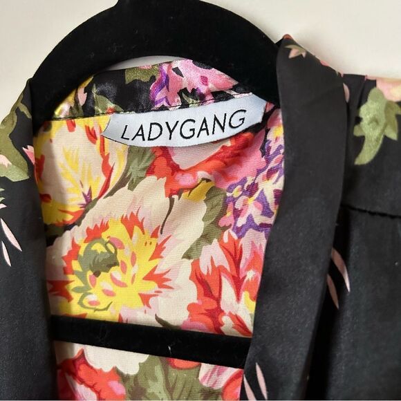 Ladygang Robe Floral Print Black Sleepwear Casual Neutral Adjustable one size - Picture 10 of 11